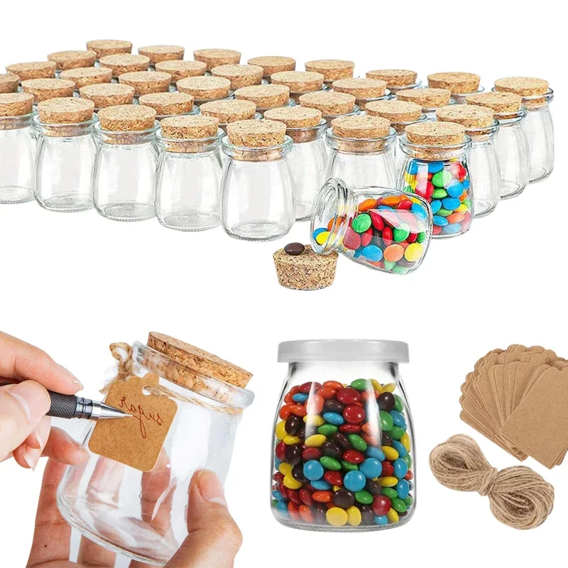 10Pcs Reusable 100/200ML Glass Storage Jars w/ Cork Lids Empty Glass Containers  w/ Tags and Ropes For DIY Decorative Jam Honey