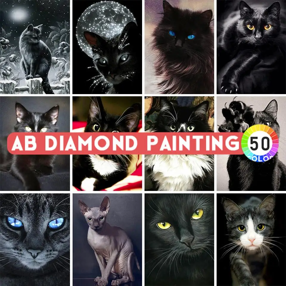 AB trapani pittura diamante fai da te 5D gatto nero strass immagine piazza animale ricamo punto croce mosaico decorazione Hobby