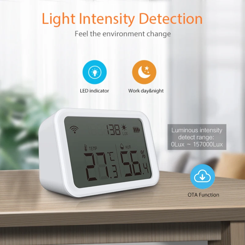 Tuya/HomeKit WIFI Zigbee Smart Temperature Humidity Sensor And Lux Light Detector Indoor Hygrometer Thermometer With LCD Screen