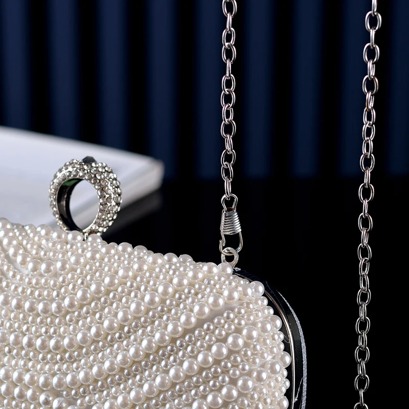 Women\'s Retro Evening Bag Chain Bag Evening Bag Polyester Pearls Chain Pearl Party / Evening Daily White Beige / Bridal Purse