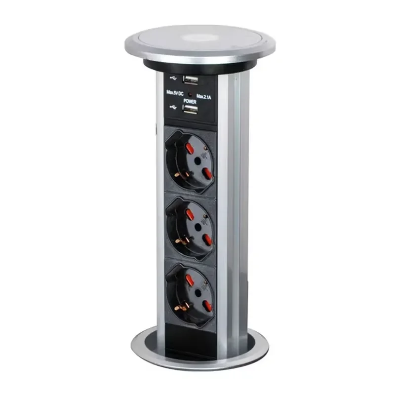 Smart Pop Up Power Socket German Standard Kitchen Desktop Outlet with USB Charging Port for Car Home Office Use Hidden Design