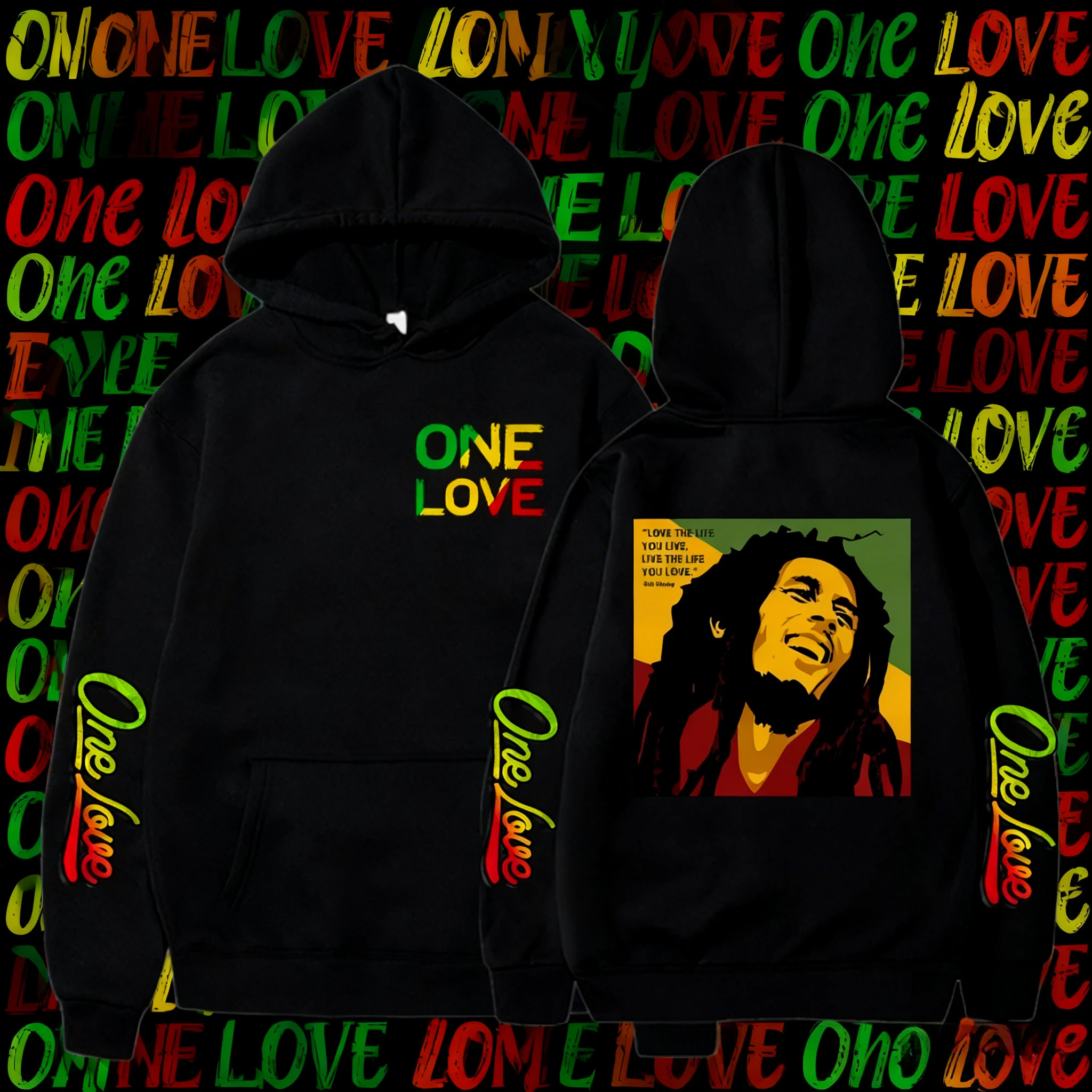 2025 الخريف/الشتاء مغني الراب بوب مارلي هوديي طباعة الريغي الأسطوري هوديي رجل الهيب هوب الرجعية القطن عارضة فضفاض البلوز. #1