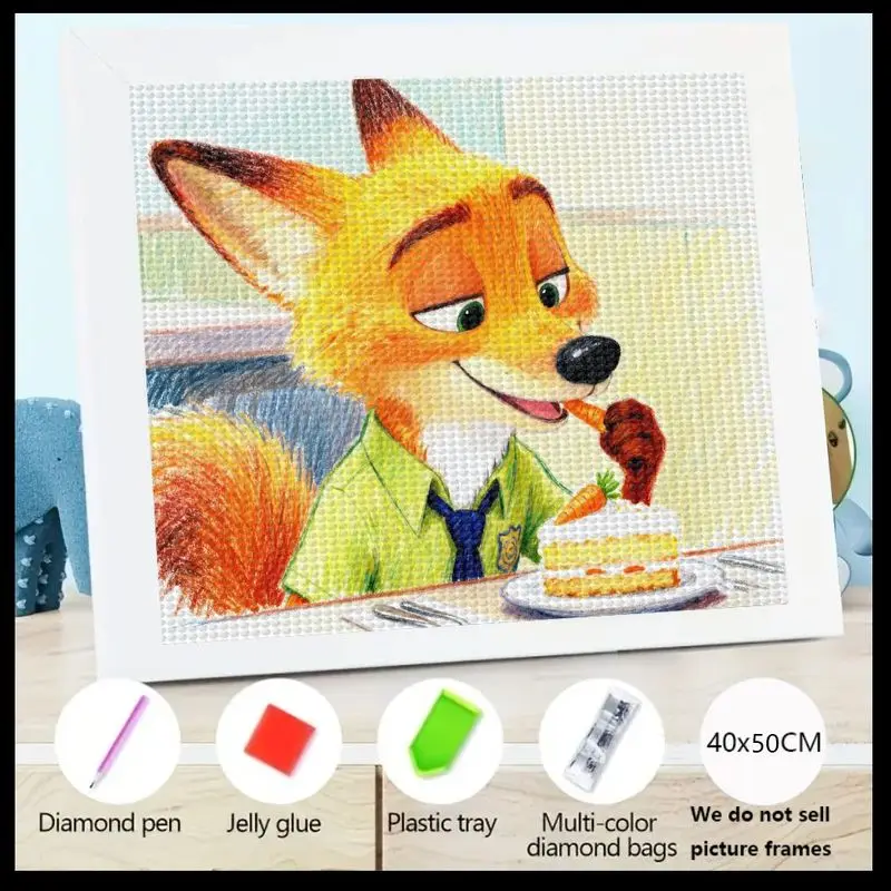 

1 шт., 5D полный дрель, набор для алмазной живописи, Зверополис, Ник Уайльд, лиса, мультяшное животное, милый персонаж, сцена для еды торта, яркий DI
