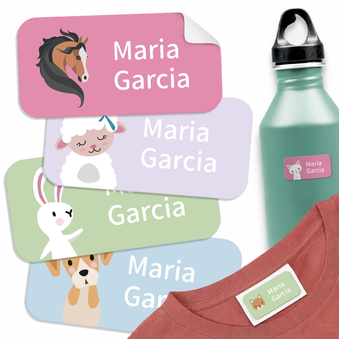 72 PCS Personalized Waterproof Name Labels, Cute Animal Sticker Set for Bottles, Lunch Boxes, Bags and Everyday Items