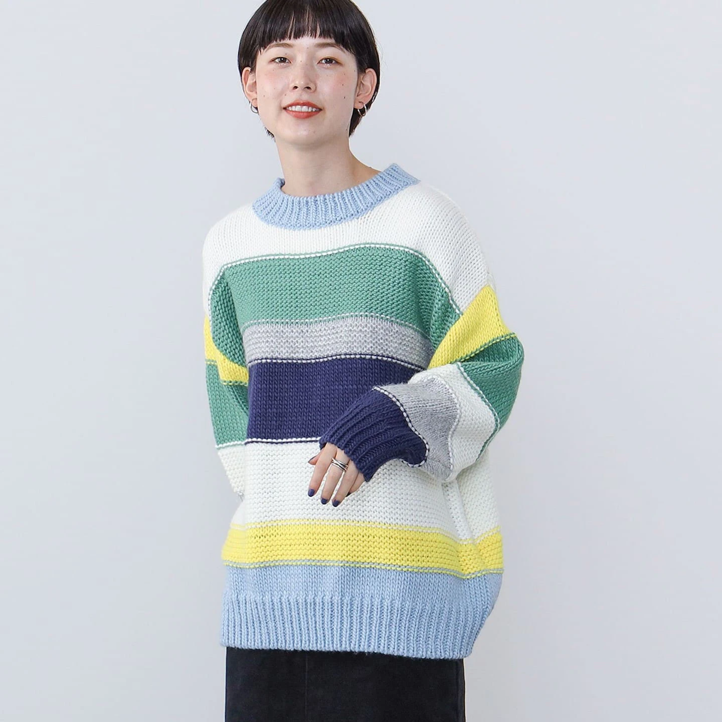 Warme gebreide trui Losvallende kleur Streep Volledige staat Winter Faion Dames Camere Sle Acryl Polyester Nylonmix