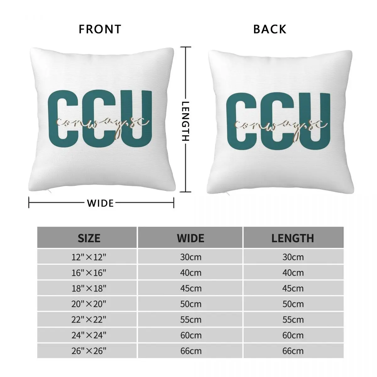 Coastal Carolina University Square Pillowcase Polyester Linen Velvet Creative Zip Decor Throw Pillow Case Sofa Cushion Cover