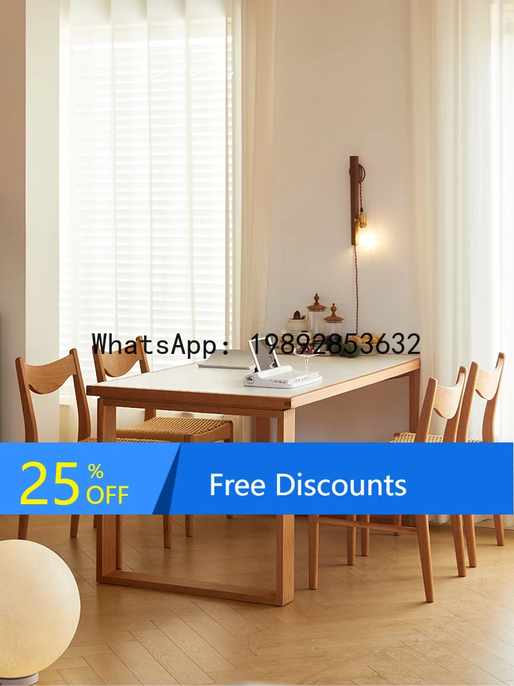 

LYY Slate Dining Table Solid Wood Household Japanese Style Dining Table and Chairs Apartment Rectangular Living Room Cherry