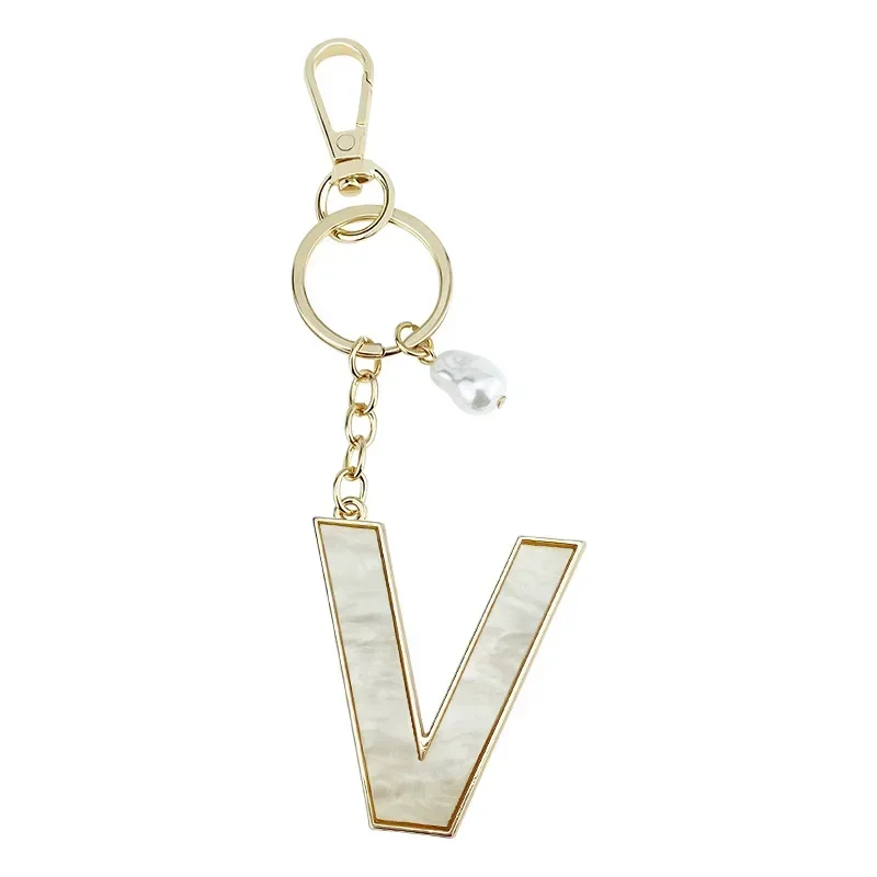 A-Z Initials Keyring Couples Metal Pendant with Pearl