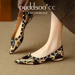 Ods Vintage Metal Clasp Pointed  Pumps Women Fashion 2025 Spring Autumn New Shoes for Women Leopard Print  Low Heels Woman Shoes