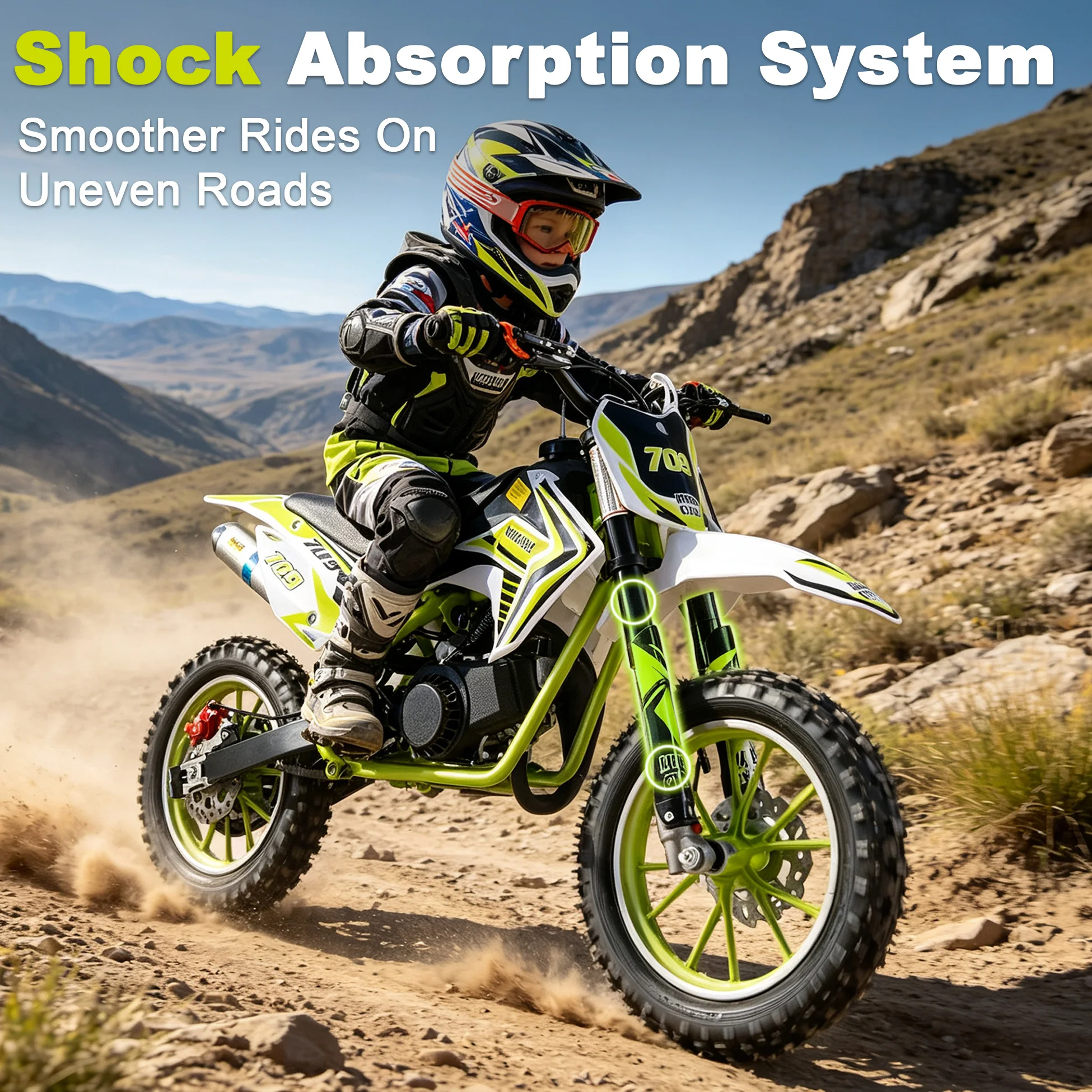 49cc 2-Stroke Mini Dirt Bike Gas Motocross Off-Road Pocket Motorbike with Front Rear Disc Brakes Christmas Gift for Kids