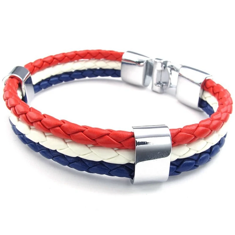 Jewelry bracelet, France French flag bracelet, alloy, white red-blue (width 14 mm, length 23 cm)