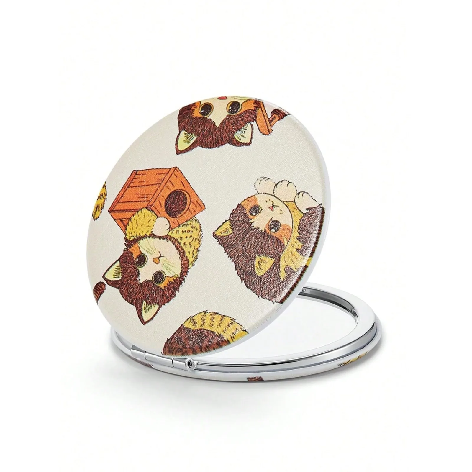 

Unique Painting Pocket Mirror With Classical PU Leather (Round, Ginger Cat)