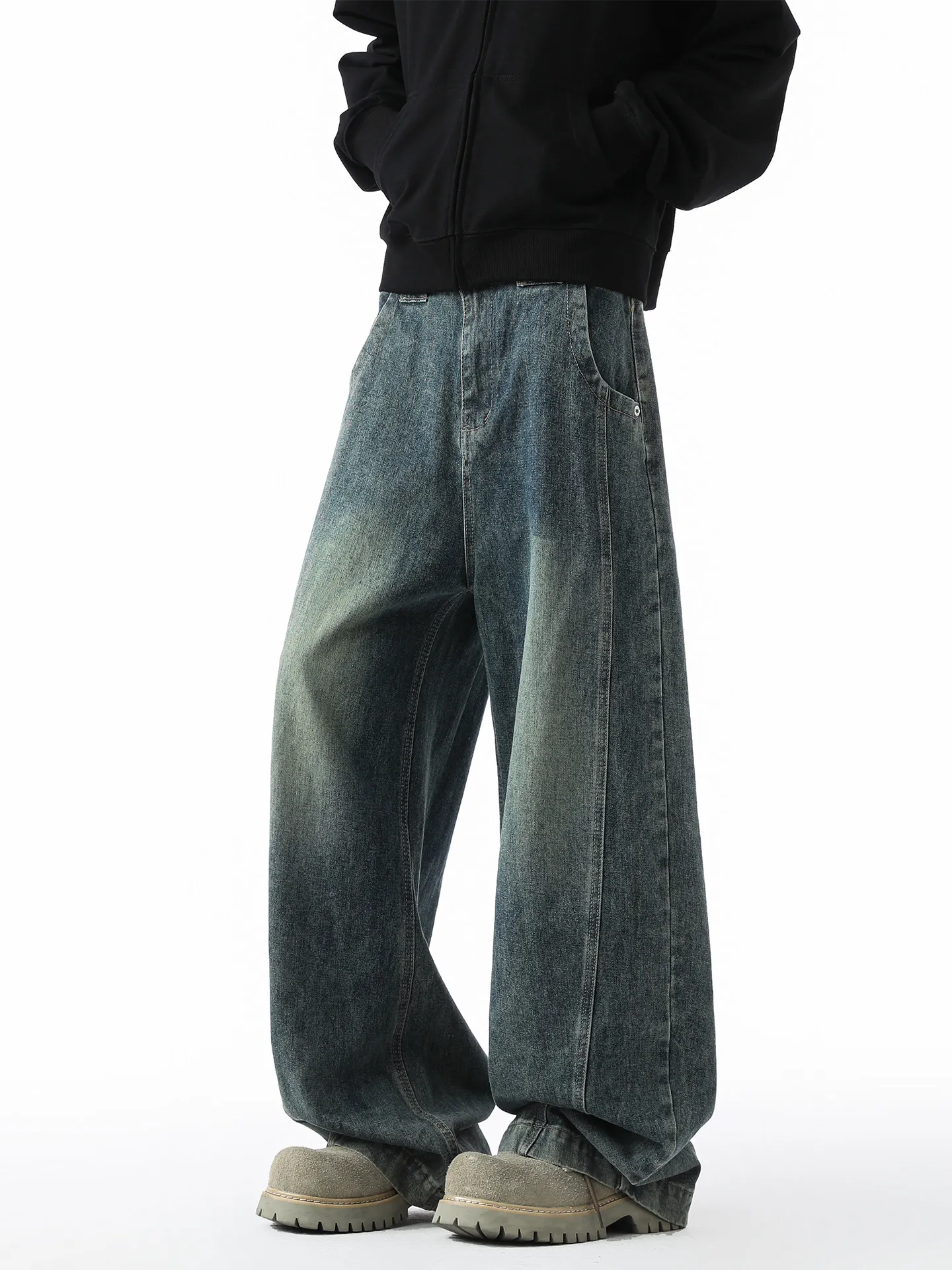 

American High Street Wide Leg Jeans Loose Straight Casual Long Pants Women's Men's Spring Autumn Vintage Washed Floor-Length