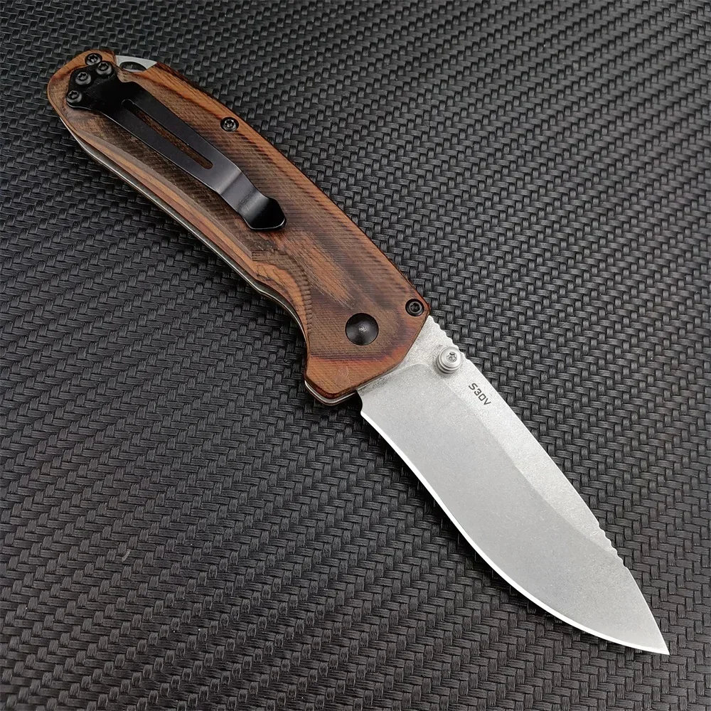 2024 Tactical BM 15031 Folding Knife with Original Box S30V Blade Stabilized Wood Handle Utility Pocket Tool Outdoors Knives