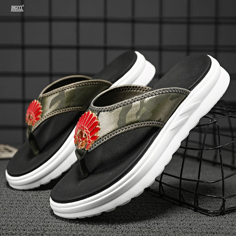 Brand flip-flops Men's summer vintage flip-flops Soft platform beach men's shoes non-slip slip-on sandals T17