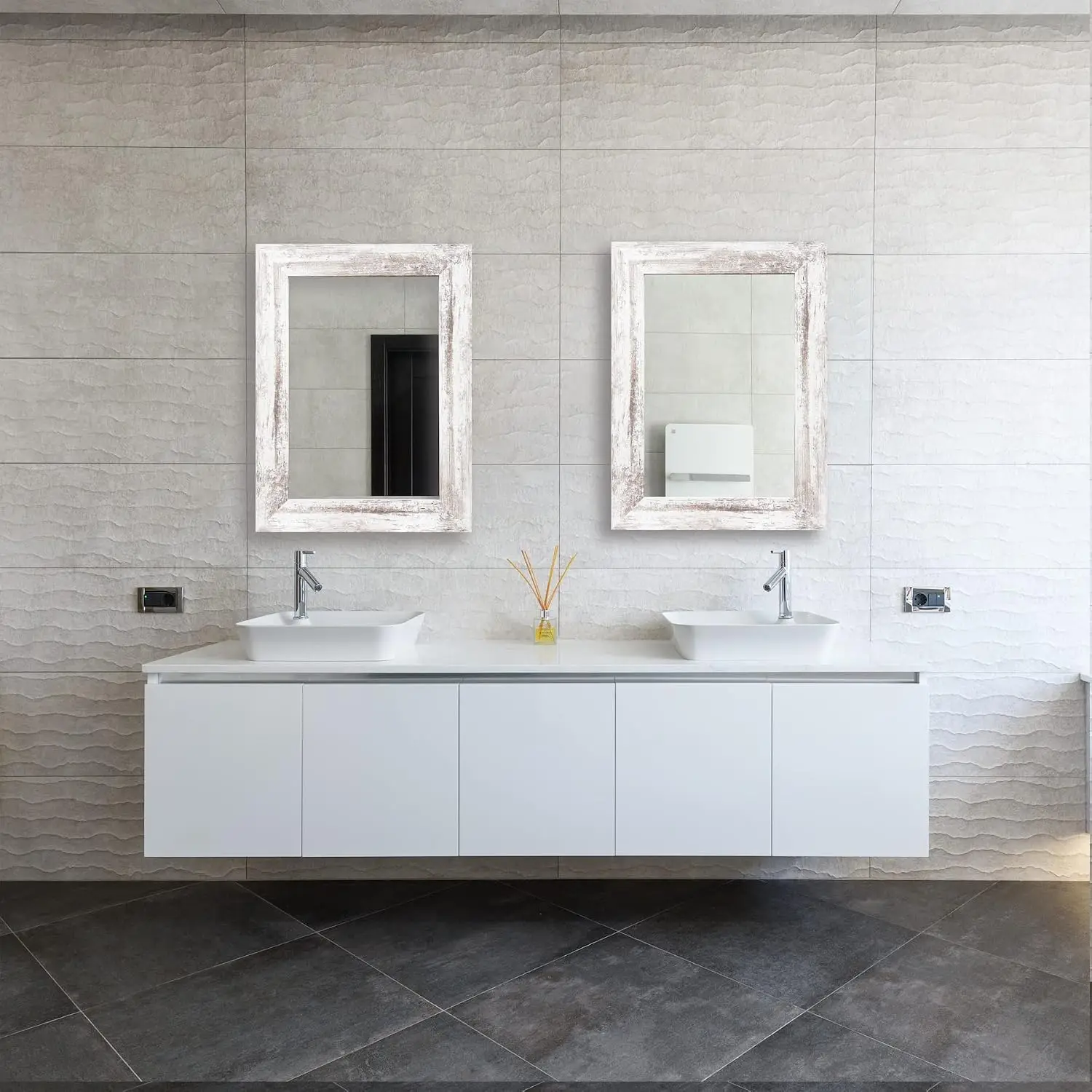 Wood Mirror with Frame, Rustic 24X32 Inch Wall Mounted Vanity Mirror with Large Wood Frame, Farmhouse Bathroom Mirror for Bedroo