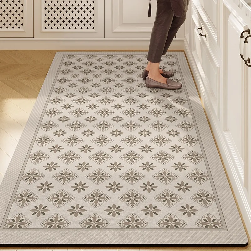 Kitchen Vinyl Carpet Large PVC Waterproof Leather Floor Mat Anti-slip Oil-proof Carpets Retro Home Decor Rug Alfombra De Cocina