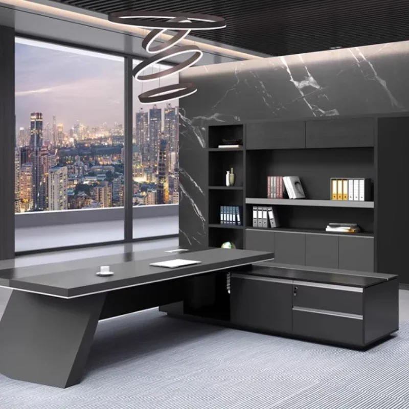 

Black Modern Office Desk, Minimalist Wood Conference Design, High End Storage Secretary Table
