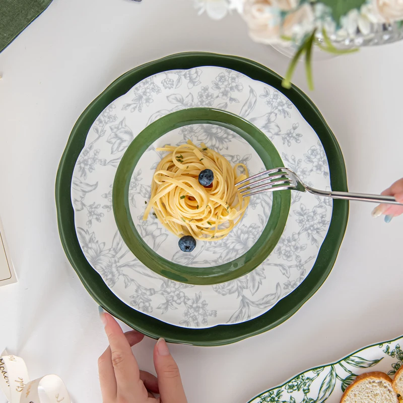 Green Ceramic Dinner Set Porcelain Tableware Luxury Fine Bone China Luxurious Dinnerware Plates Set Ceramic