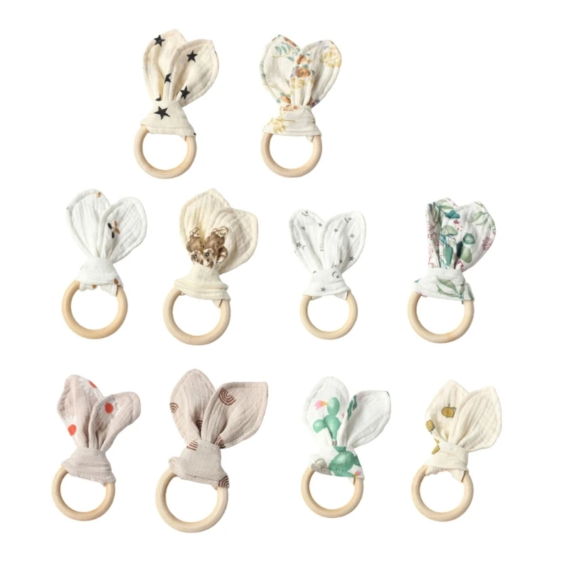 Natural Bunny Rabbit Baby Teether Ring BPA Teething Ring for Toddlers & Infants Baby Shower- Gift