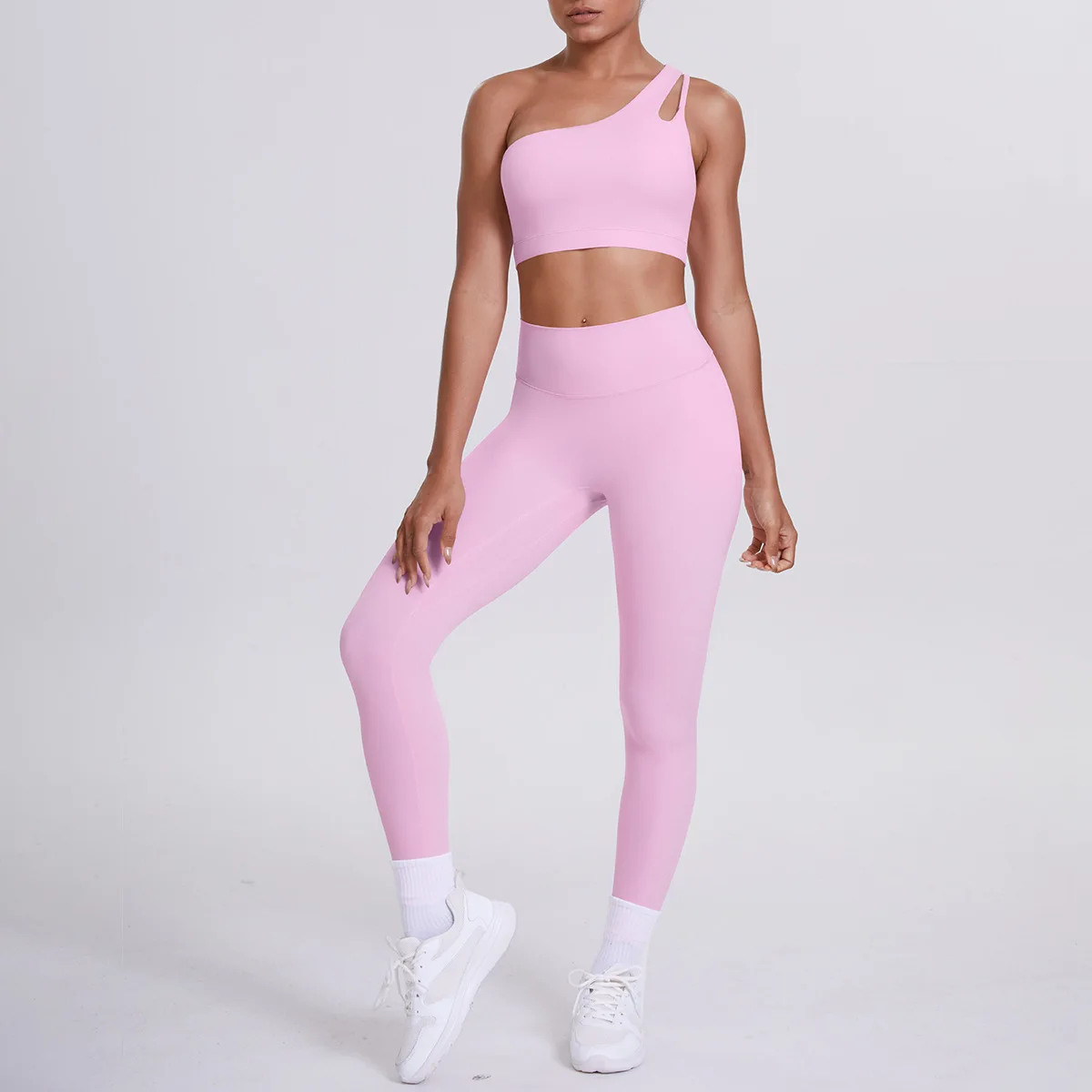 

High Waist Single Shoulder Yoga Suit Sports Hip Lift Backless Pants Set Running Workout Clothing Gym Two-Piece Set for Women