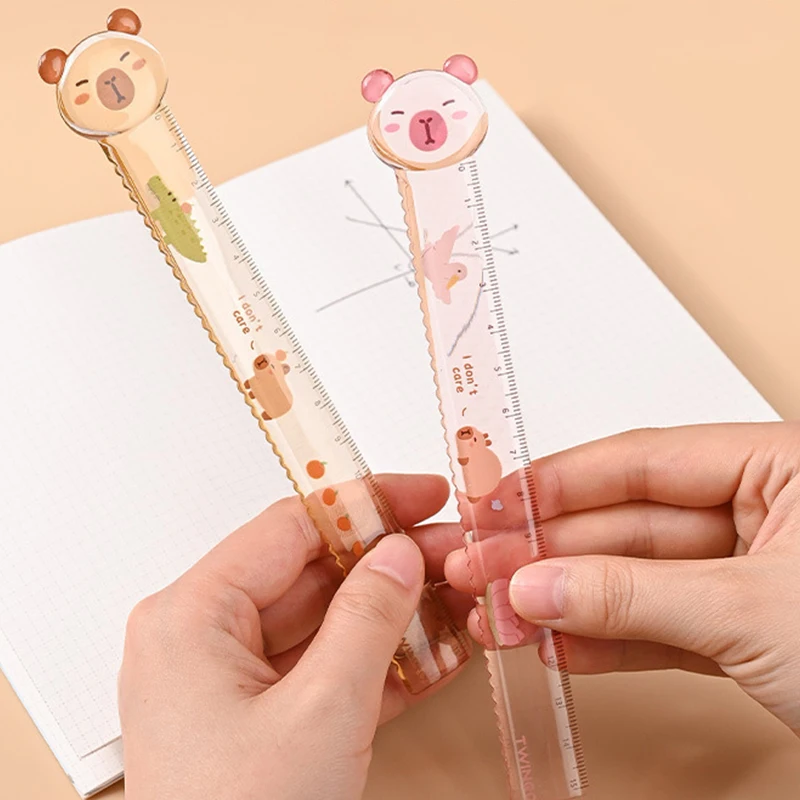2Pcs/Set Animal 15cm Kawaii Clear Capybara Bookmark Ruler Cartoon Transparent Ruler Scale School Supplies Office Stationery Gift