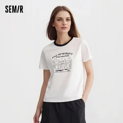 Semir Short Sleeve T-Shirt Women Antibacterial Clash 2024 Summer New Niche Vintage Printed Tops Cute T shirt