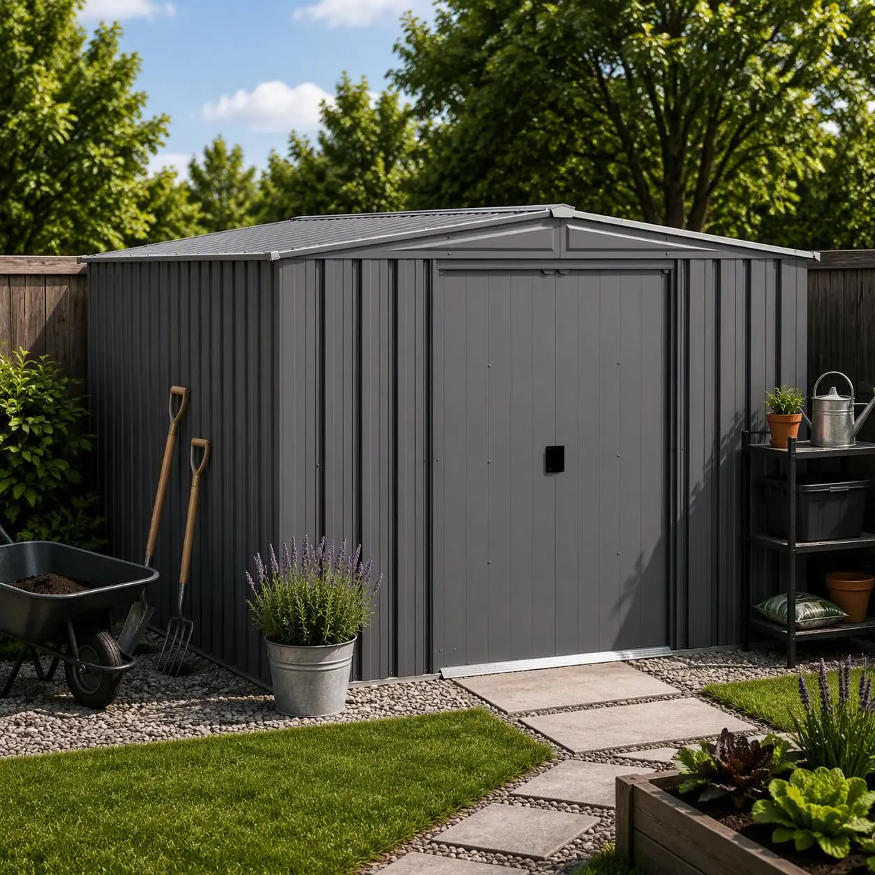 Steel Storage Shed Weatherproof Galvanized Metal Outdoor Tool Lawn Garden Equipment Rust-Resistant Backyard 8x10, Customized