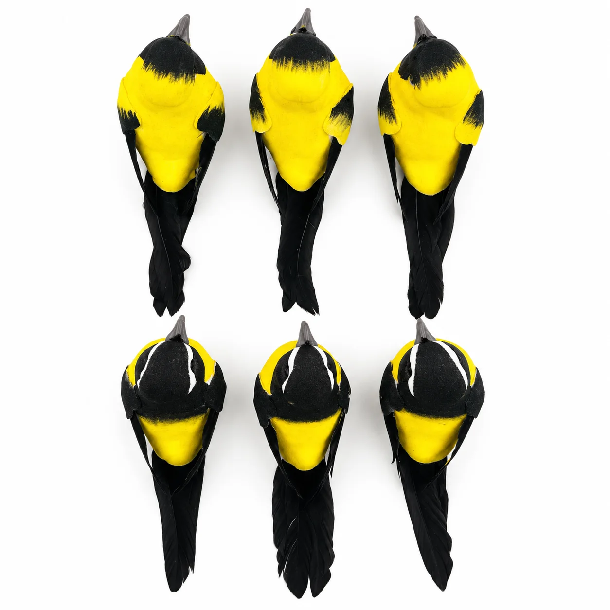 6PCS Artificial Bird Ornaments Decorative Bird Figurines for Home Garden Tree Holiday Display Yellow