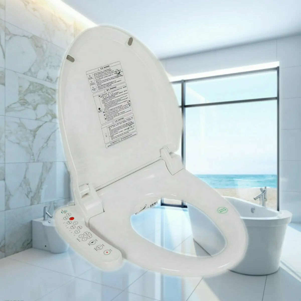 Toilet Seat Round With Adjustable Water Temperature- Electric Smart Bidet Seat Cleaning 2 Nozzle & Air Dryer & Heated Seat