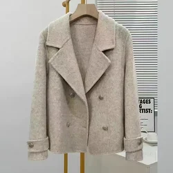 Giacca di lana di alta qualità donna primavera autunno 2024 nuovo cappotto di lana a doppia faccia moda Outwear colletto del vestito soprabito femminile top