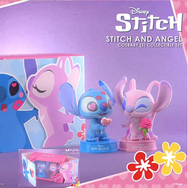 

Disney Lilo & Stitch Action Figures - Stitch And Angel Lover Flocking Collection Figurines Model Statue Doll for Birthday