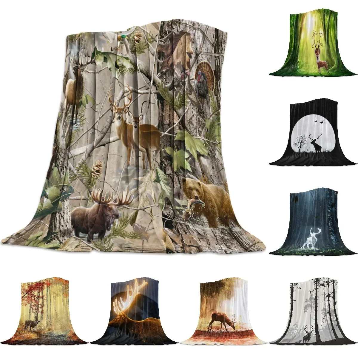 

Forest Deer And Bear Bird Bedspread Blankets Flannel Fleece Throw Cover Wrap Wrinkle-Resistant Skin-Friendly Lightweight Queen