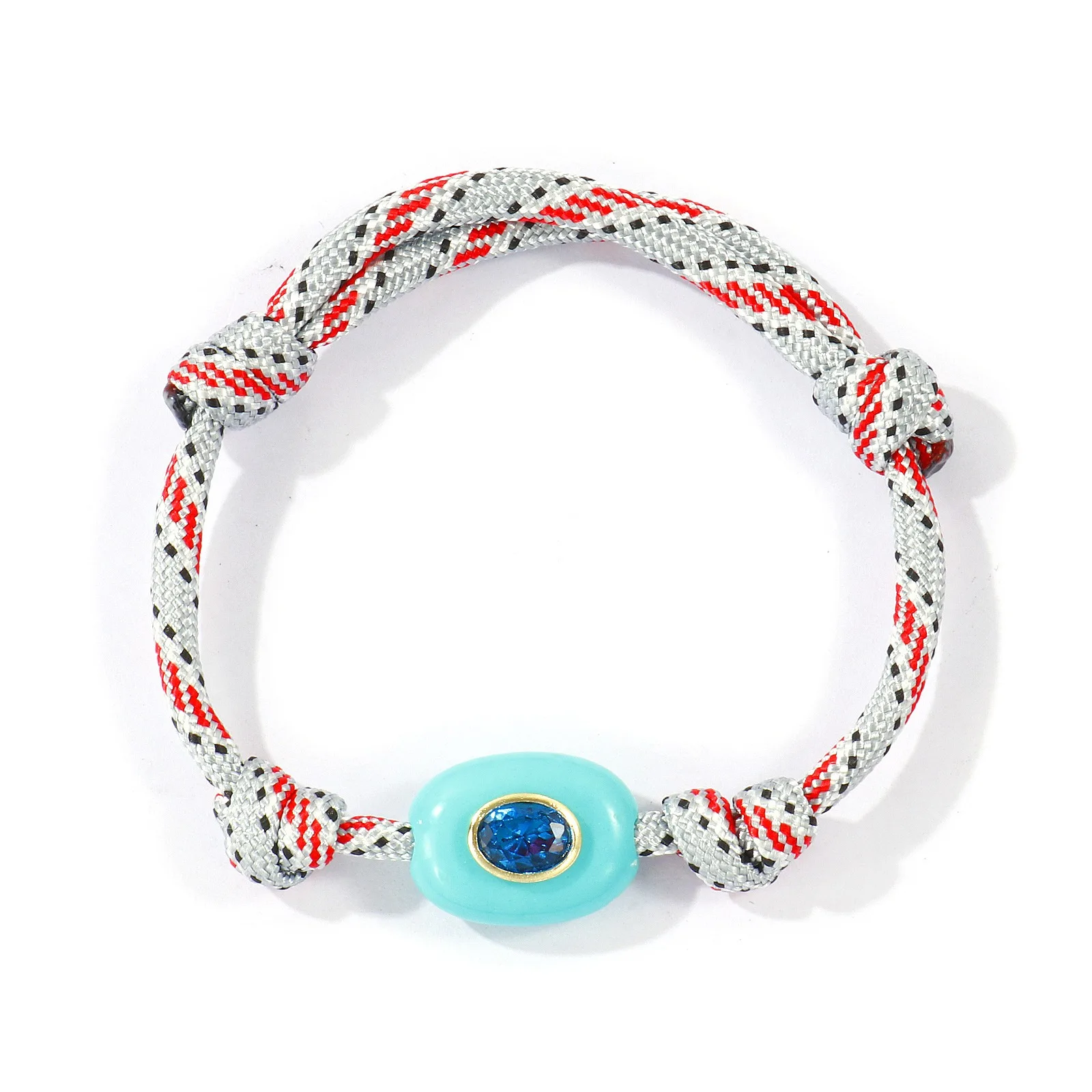1 Stück handgefertigtes geflochtenes Seilarmband aus Polyesterkordel mit ovalen Natursteinperlen, Zirkon und Messinganhänger, gewebtes Armband für Frauen und Männer, Geschenk. – Detail 7