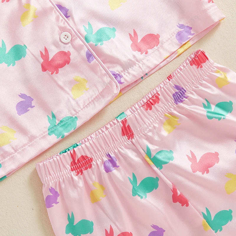 أطفال بنات 2 قطعة بيجامة مجموعات قصيرة الأكمام التلبيب الأرنب طباعة قميص السراويل ملابس خاصة عيد الفصح الملابس مجموعة ملابس الصيف المتسكعون