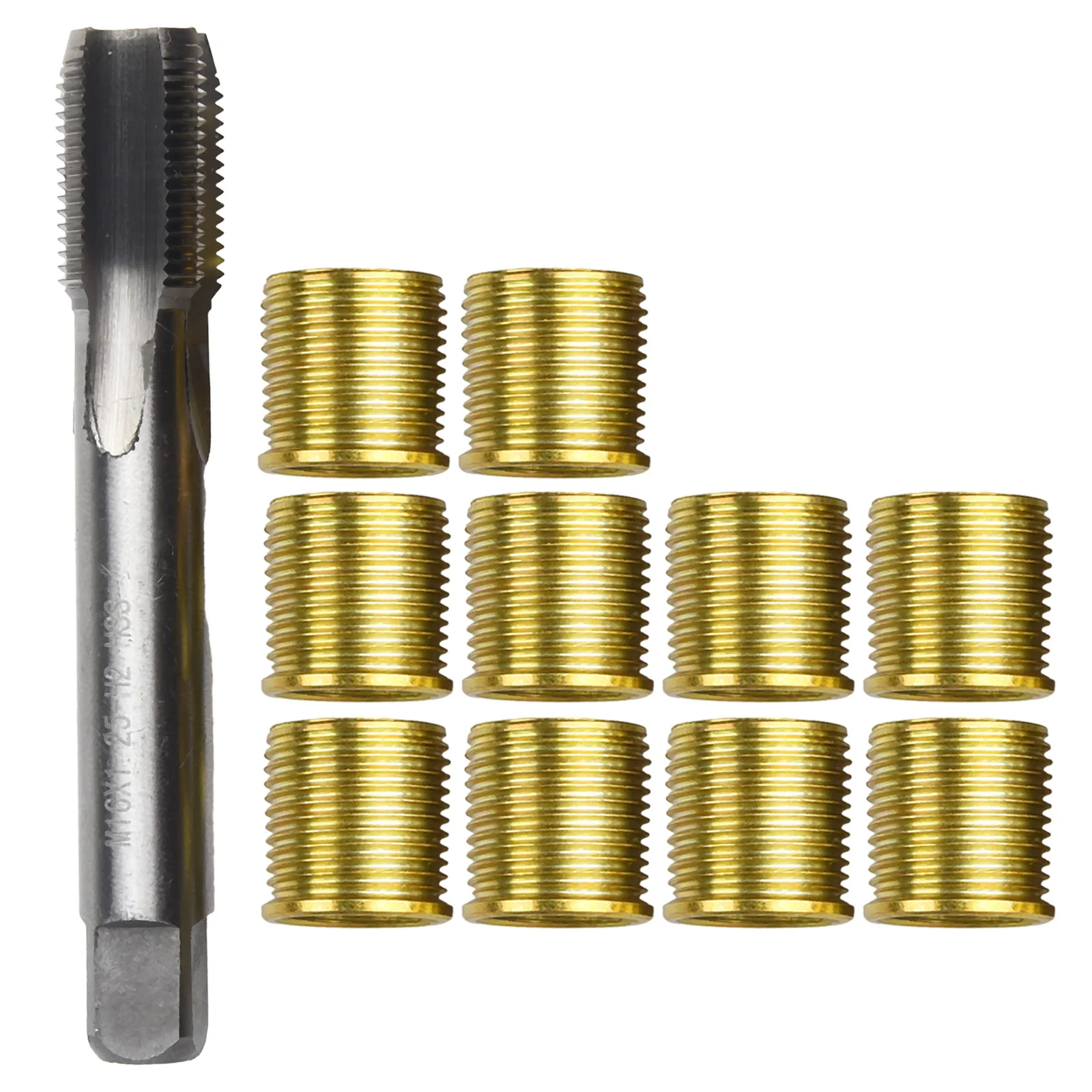 

Thread Repair Tools Kit with M14X1 25 Inserts and M16X1 25 Tap Stainless Steel and High Speed Steel for Engine Repairs