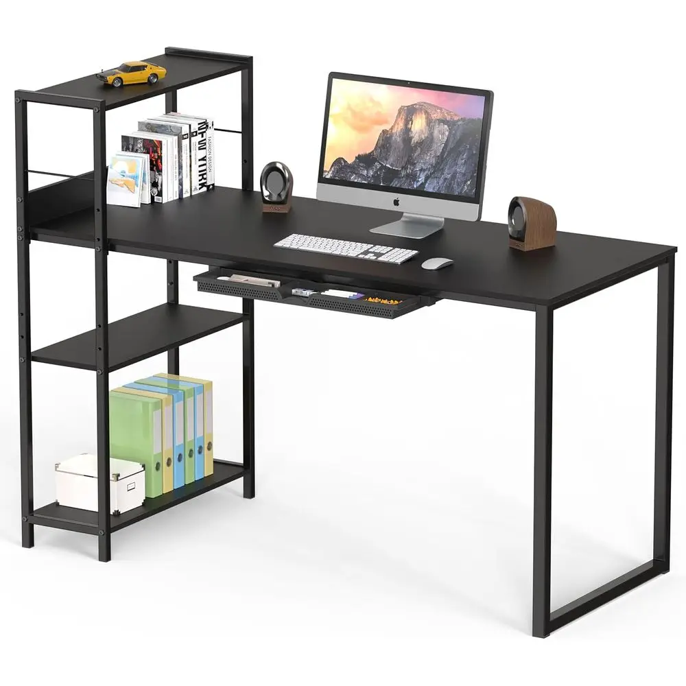 

46-Inch Home Oice Mission Computer Desk with Side Shel and Der, Black