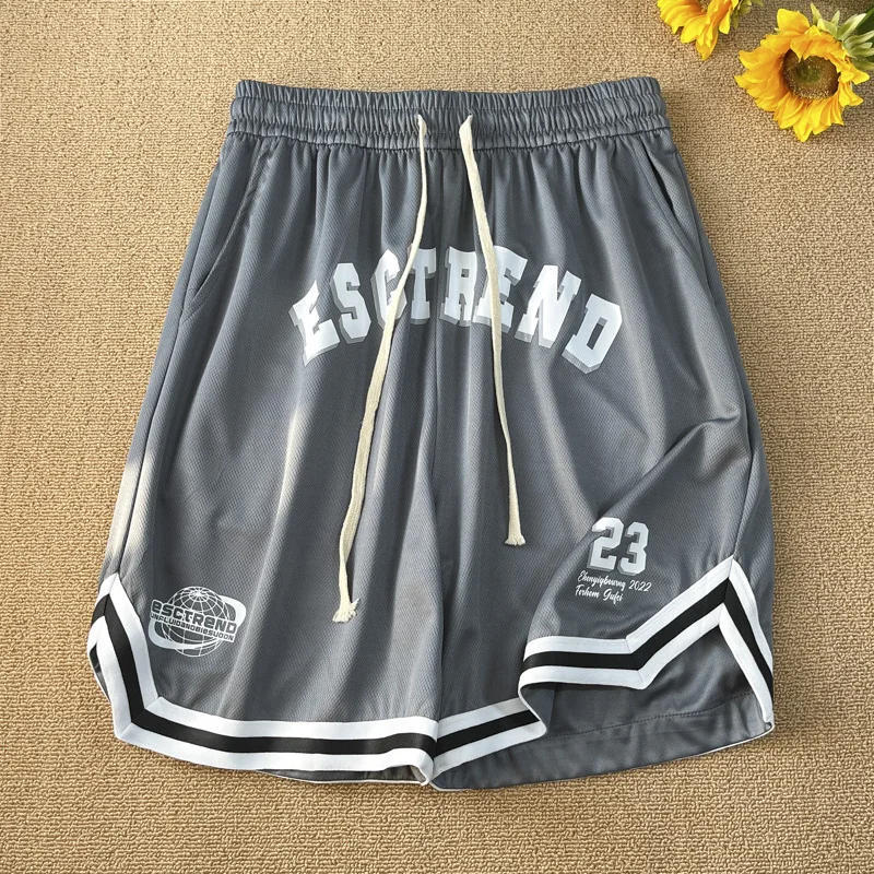 

Men's Baskeall orts Fitn Loose Waist Net Eye Qui Dry Five-Point ket Pants Summer Bla White Casual Large Size