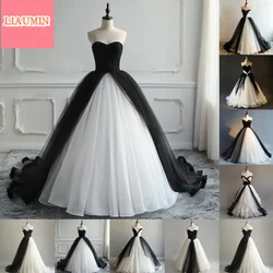 White and Black Tulle A Line Wedding Dresses Bridal Gown Full Length Formal Brithday Party Clothing Lace Up Customized W8-21