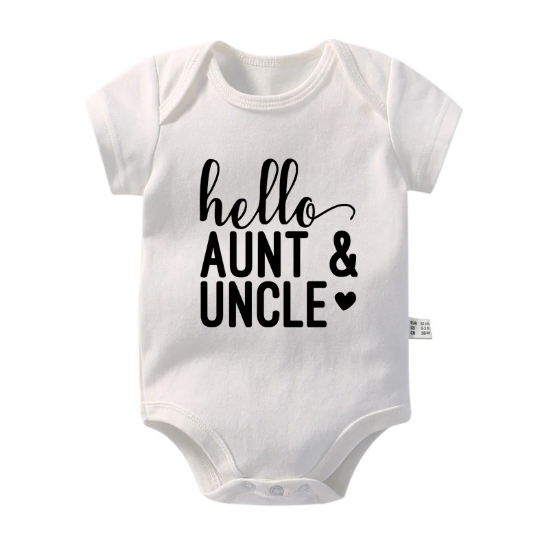 Hello Aunt Uncle Baby Bodysuit Newborn Short Sleeve Onesie Pregnancy Announcement Baby Shower Gift Cute Infant Romper