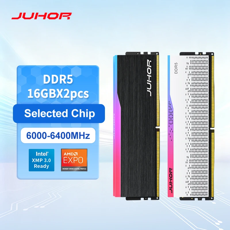 

JUHOR Memoria Ram RGB DDR5 16 ГБ 6000 МГц 6400 МГц PC5 Настольный компьютер с регулируемой яркостью