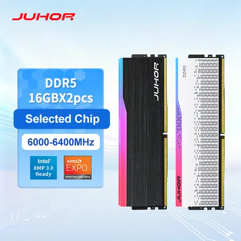 JUHOR Memoria Ram RGB DDR5 16GB 6000MHz 6400MHz PC5 Desktop Computer  Dimm Memory