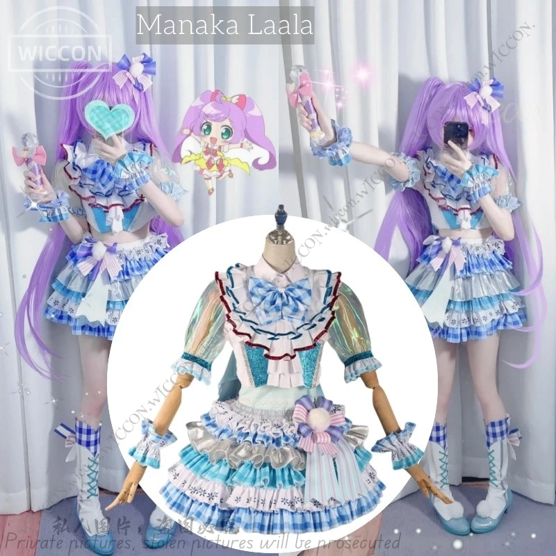 Manaka Laala Game Cosplay Anime Halloween Costume Wig Pretty Rhythm Blue White Satin Song Suit Woman Kawaii Fancy Manaka Laala