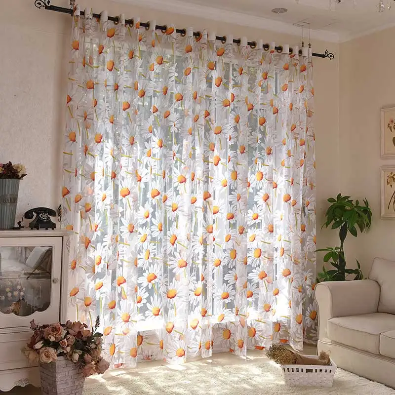 Modern Sun Floral Tulle Window Curtains for Living Room Bedroom Luxury Sheer Curtain For Kitchen Printed Voile Curtain Drapes