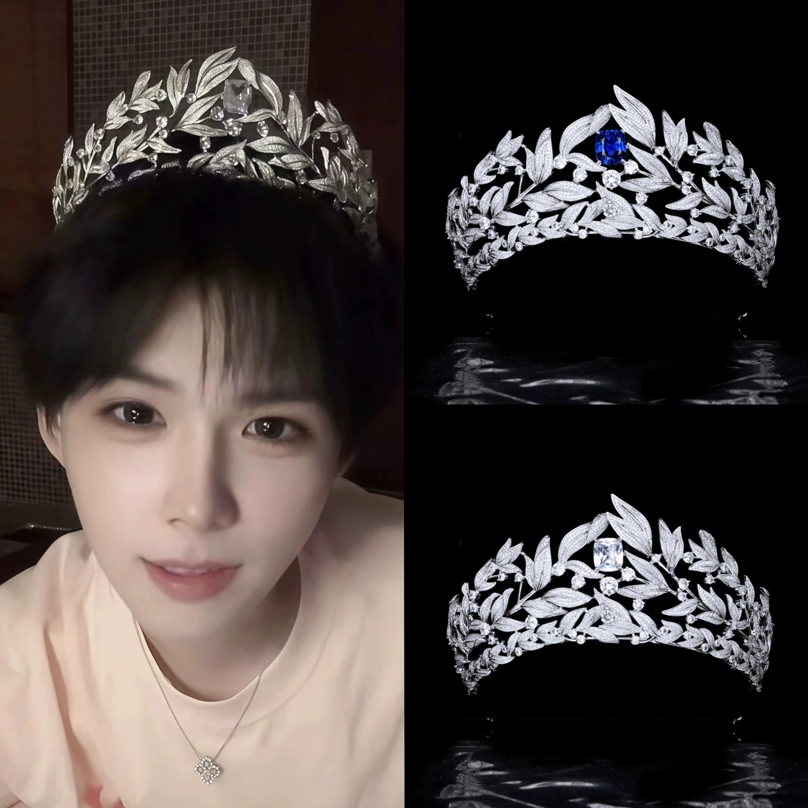 European Forest-Style Tree Leaf Zircon Wedding Crown Headpiece for Bride High-End Princess Tiara for Main Wedding Dress Birthday