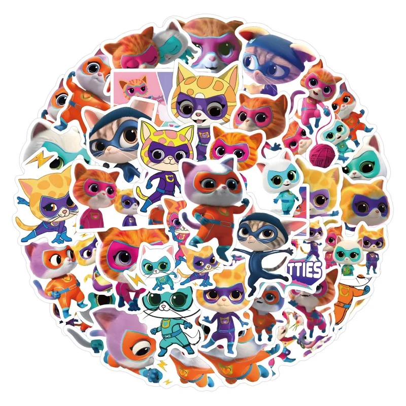 50pcs Super Kitties Cartoon Graffiti Stickers Water Cup Luggage Laptop Mobile Stationery Refrigerator Guitar Decorative Stickers