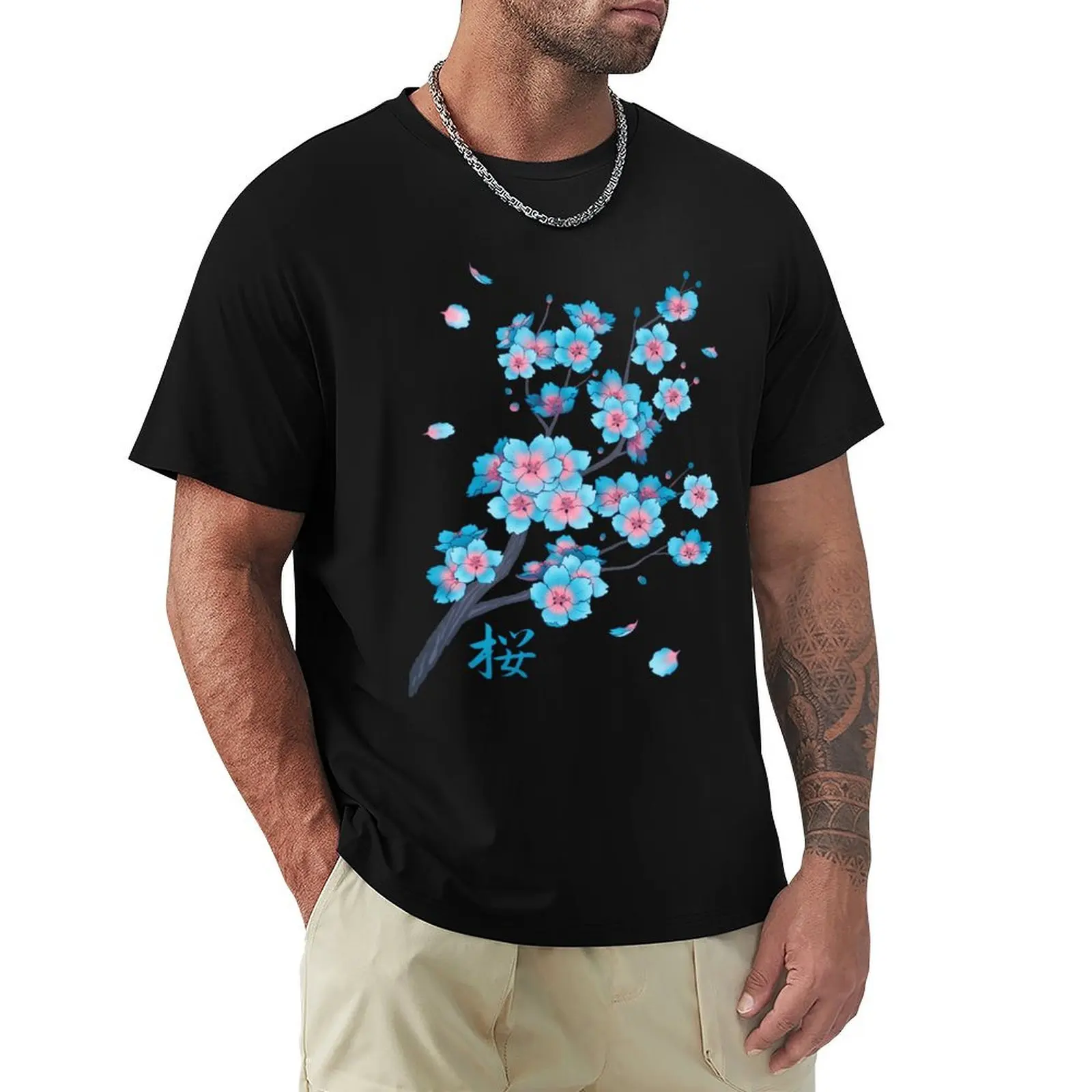 

Falling blue-pink Sakura Cherry Blossom petals T-Shirt Sweat Resistant Workout Tee Shirt