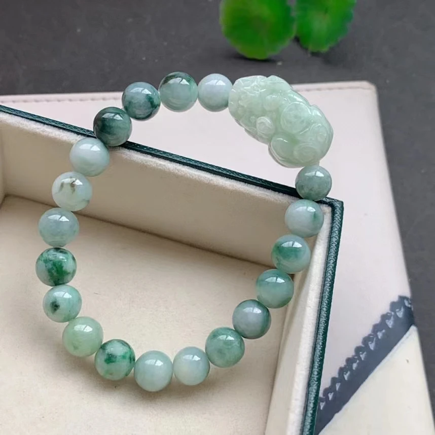 

Natural Green Jade A Round Beads Bracelet Pi Xiu Pendant Women Men 9.5mm Natural Gemstone Rare Jade A Crystal AAAAA