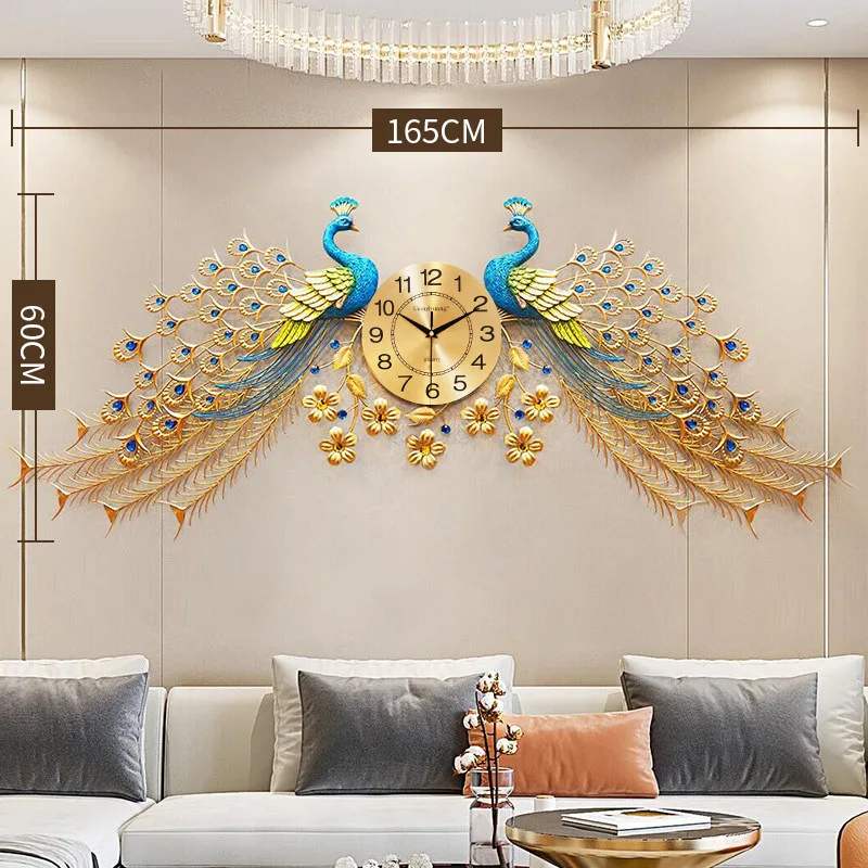 Love makeup peacock hanging clock living room auspicious new Chinese style modern simple silent quartz sweep seconds