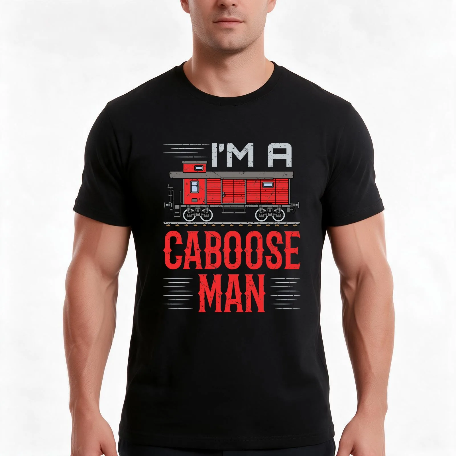 Model Train I'm A Caboose Man T-Shirt, Summer Casual Cotton Tee, Oversized Streetwear Tops, Vintage Graphic Print, 100% Cotton